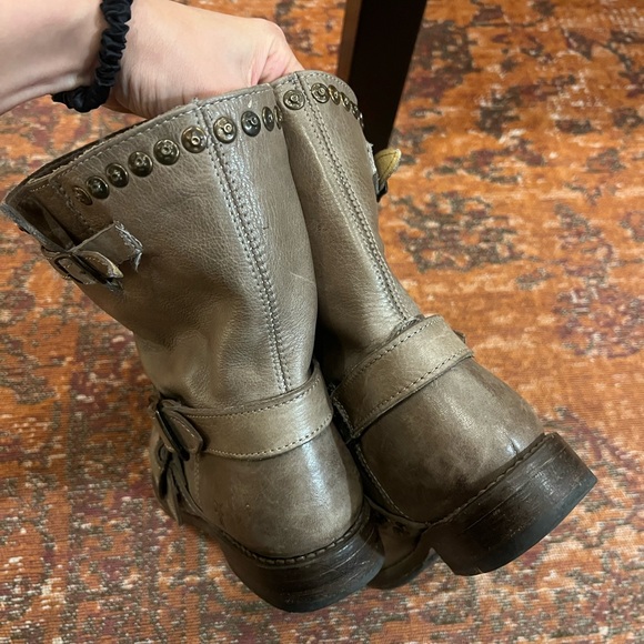 Frye Studded Grey Leather Moto Boots Mid calf. - Picture 5 of 6